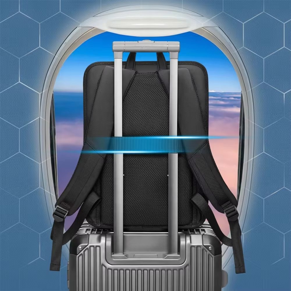 Water-Resistant Large Capacity USB Modern Business PU Leather Roll Top Backpack product detail