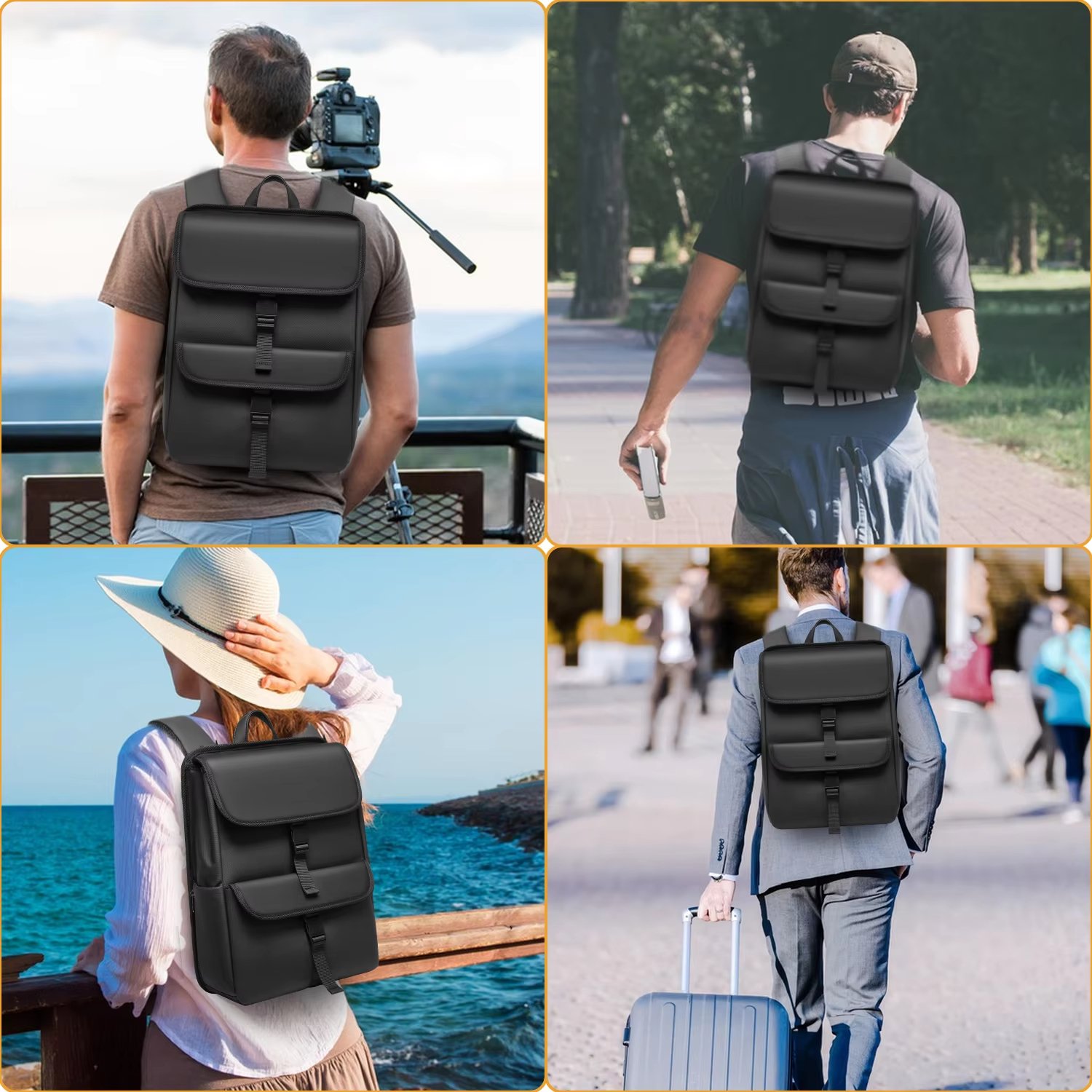 Water-Resistant Large Capacity USB Modern Business PU Leather Roll Top Backpack product detail