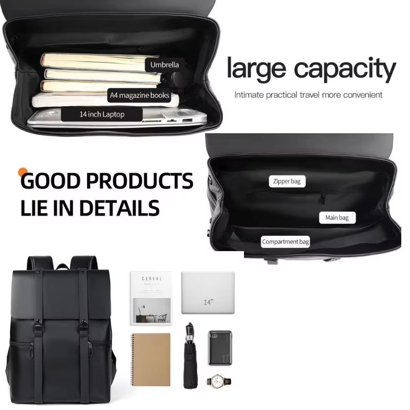 Water-Resistant Large Capacity Lightweight Modern Business PU Leather Laptop Backpack product detail