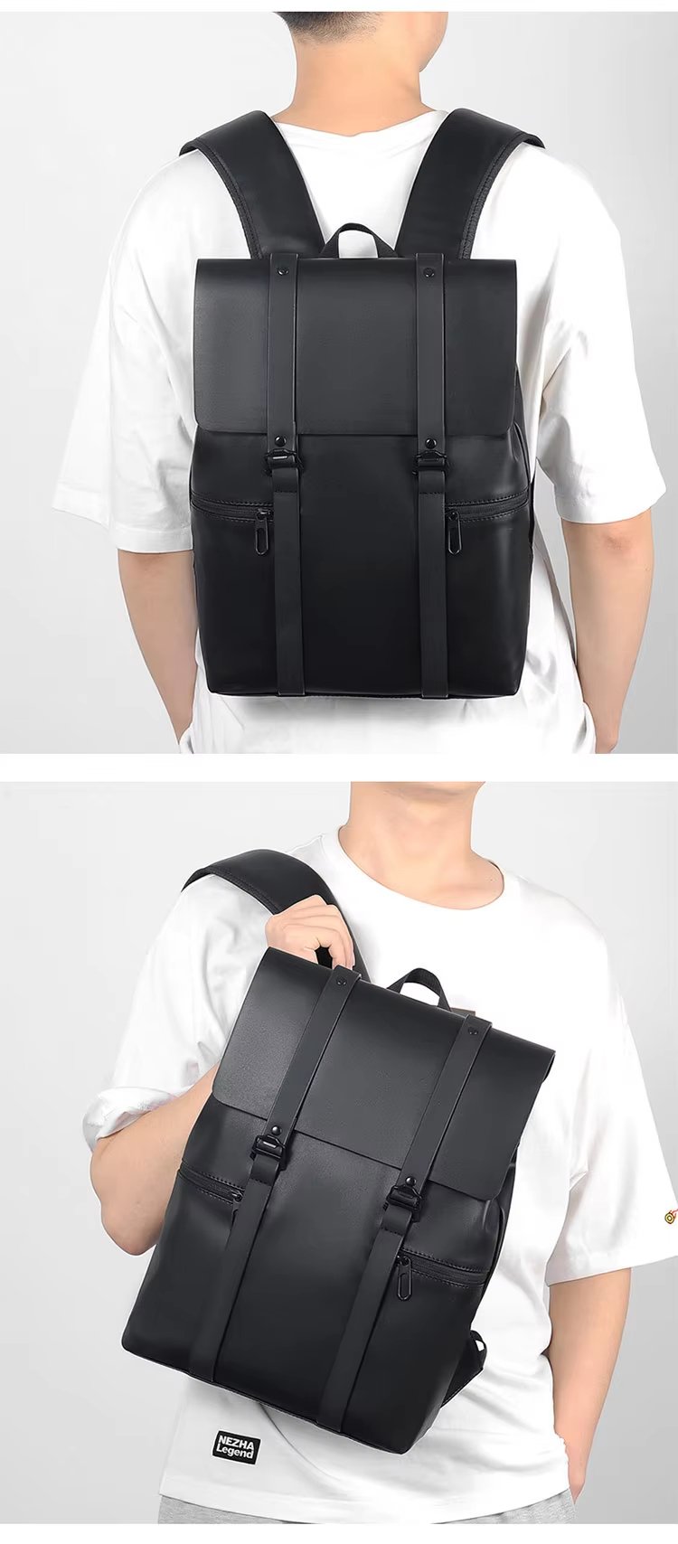 Water-Resistant Large Capacity Lightweight Modern Business PU Leather Laptop Backpack product detail