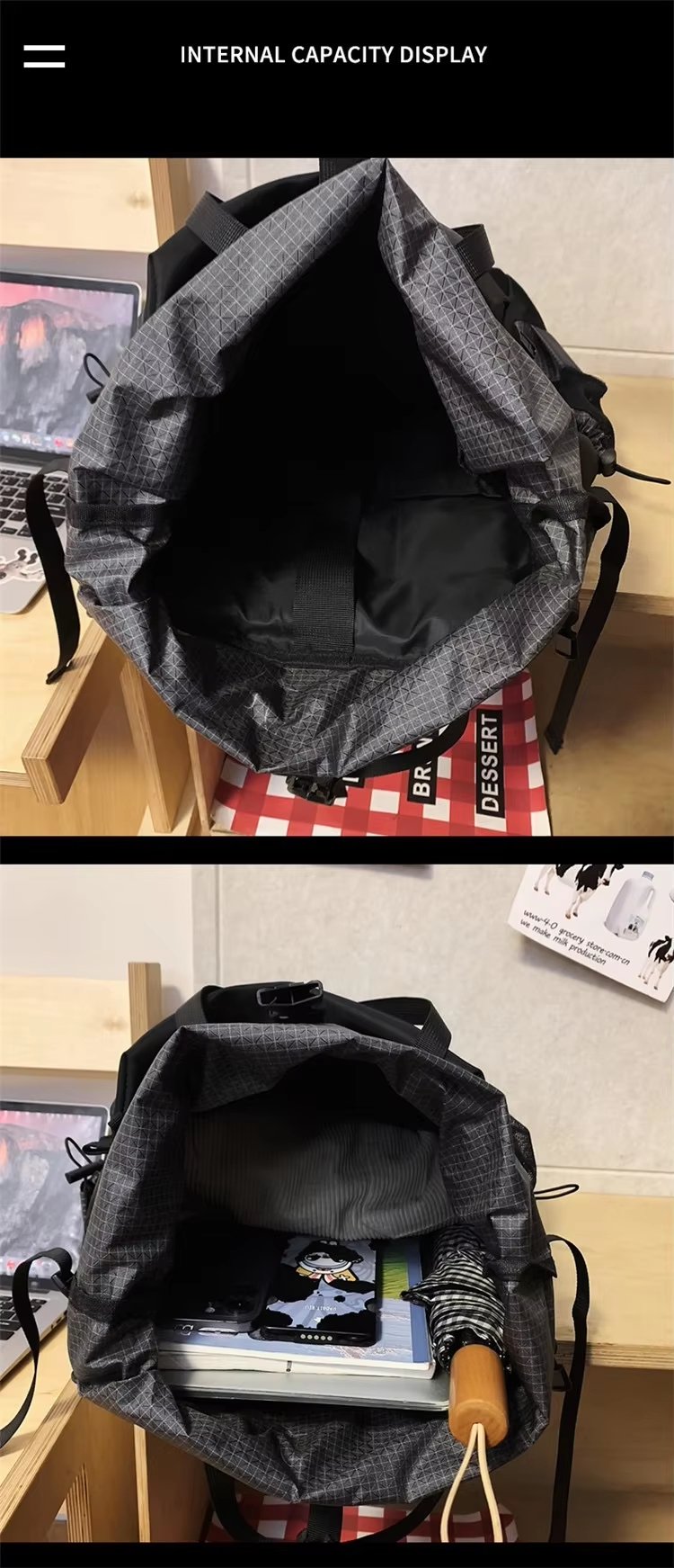 Water-Resistant Large Capacity Lightweight Outdoor Travel Nylon Roll Top Backpack product detail