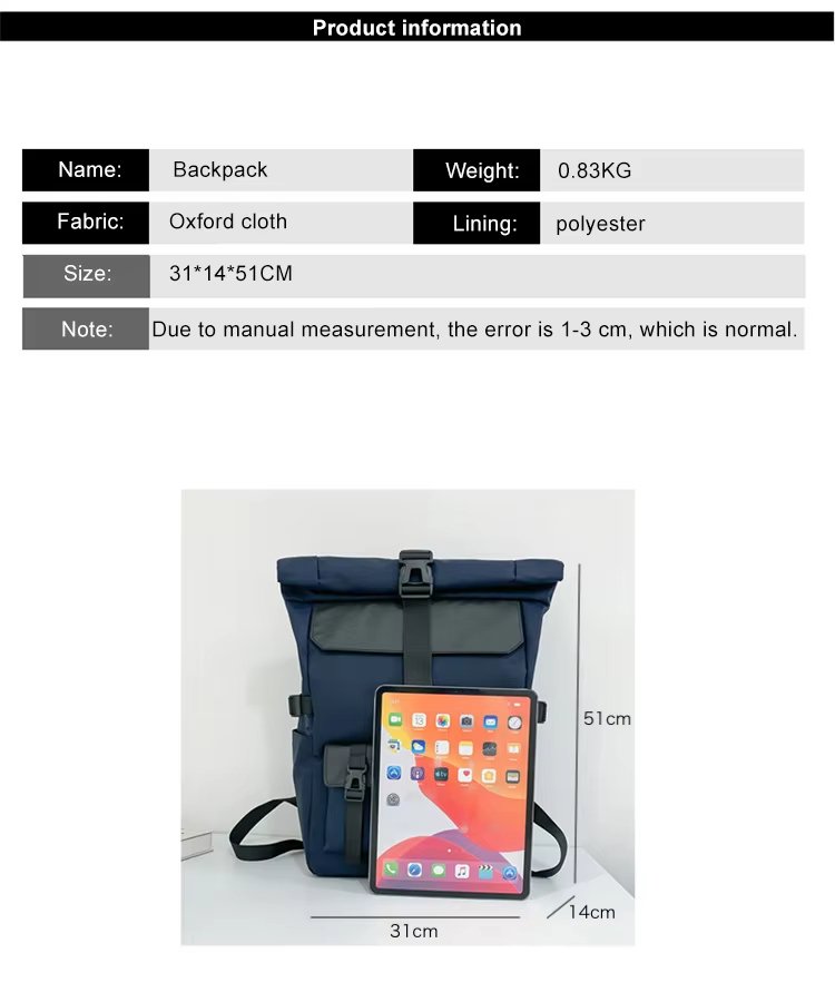 Modern Outdoor Travel School Casual Oxford Roll Top Backpack product detail