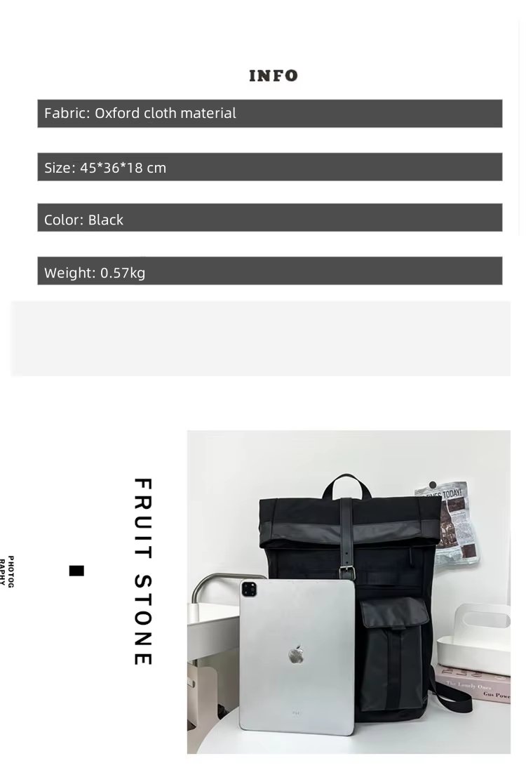 Large Capacity Modern Multi-Pocket Outdoor School Oxford Roll Top Backpack product detail