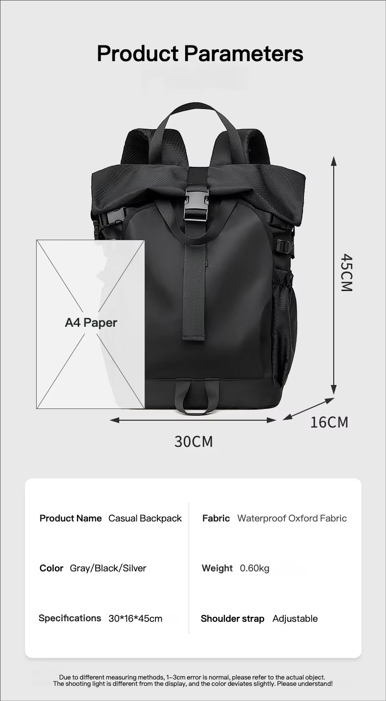 Water-Resistant Large Capacity Outdoor Travel Oxford Roll Top Backpack product detail