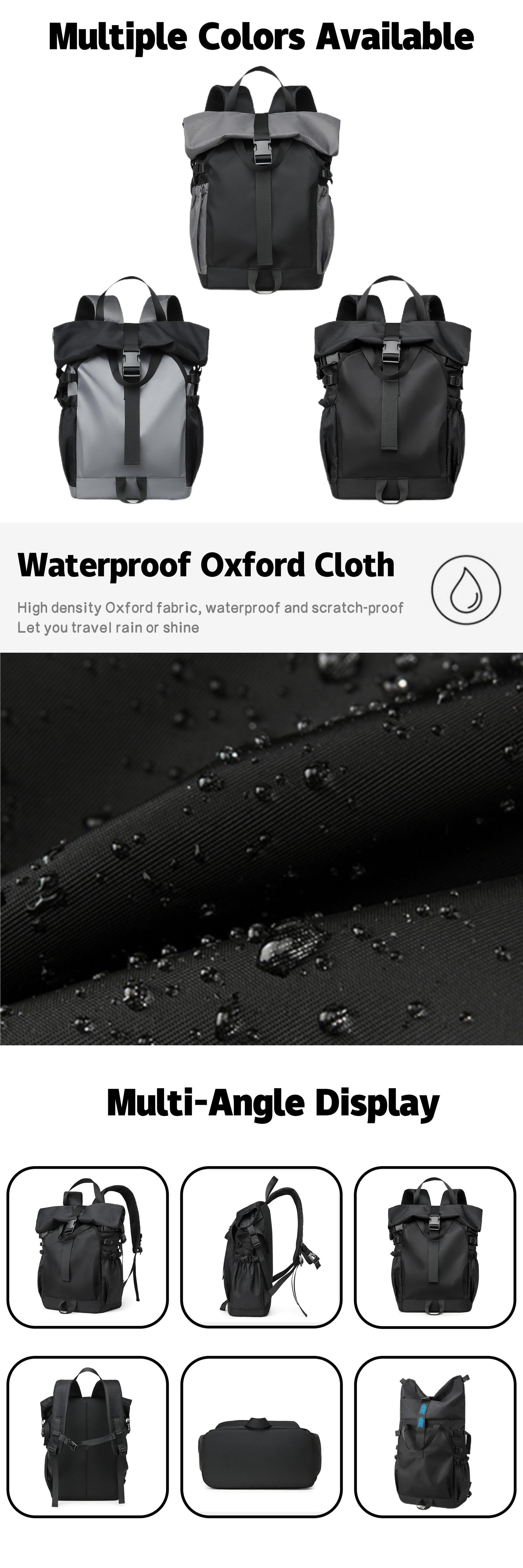 Water-Resistant Large Capacity Outdoor Travel Oxford Roll Top Backpack product detail