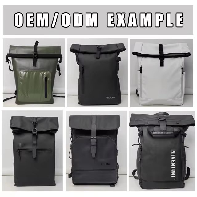 Water-Resistant Expandable Outdoor Business Travel PU Leather Roll Top Backpack product detail