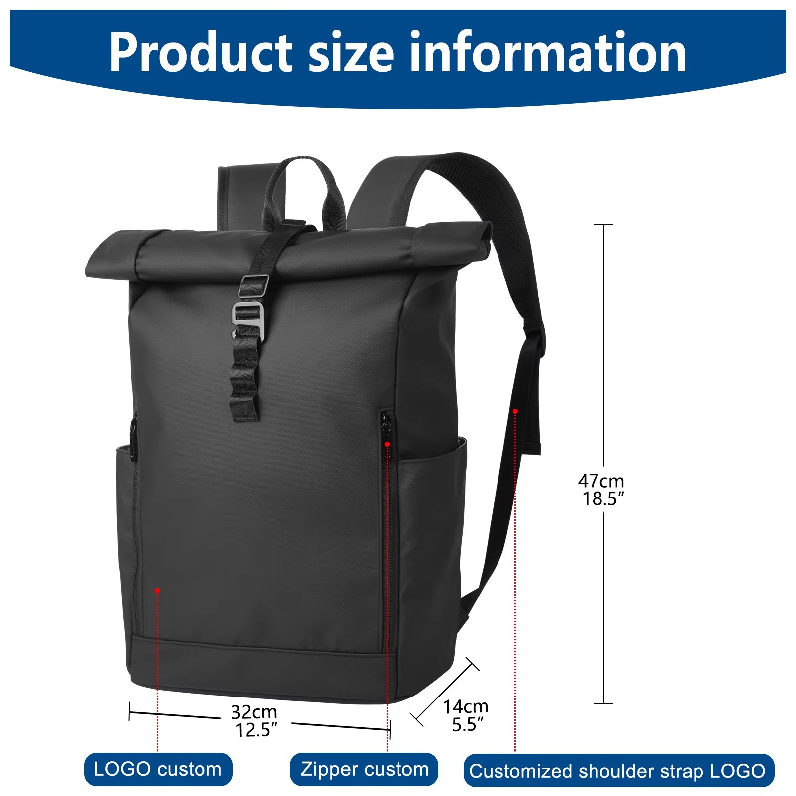 Water-Resistant Expandable Outdoor Business Travel PU Leather Roll Top Backpack product detail