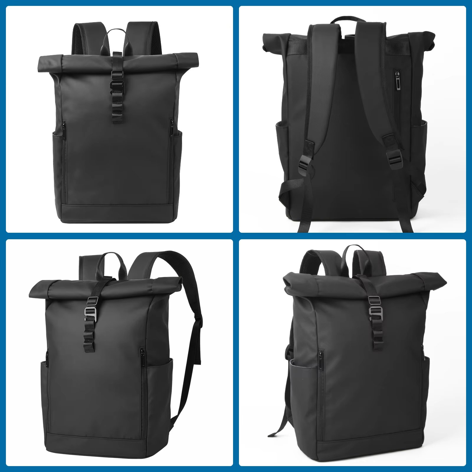 Water-Resistant Expandable Outdoor Business Travel PU Leather Roll Top Backpack product detail