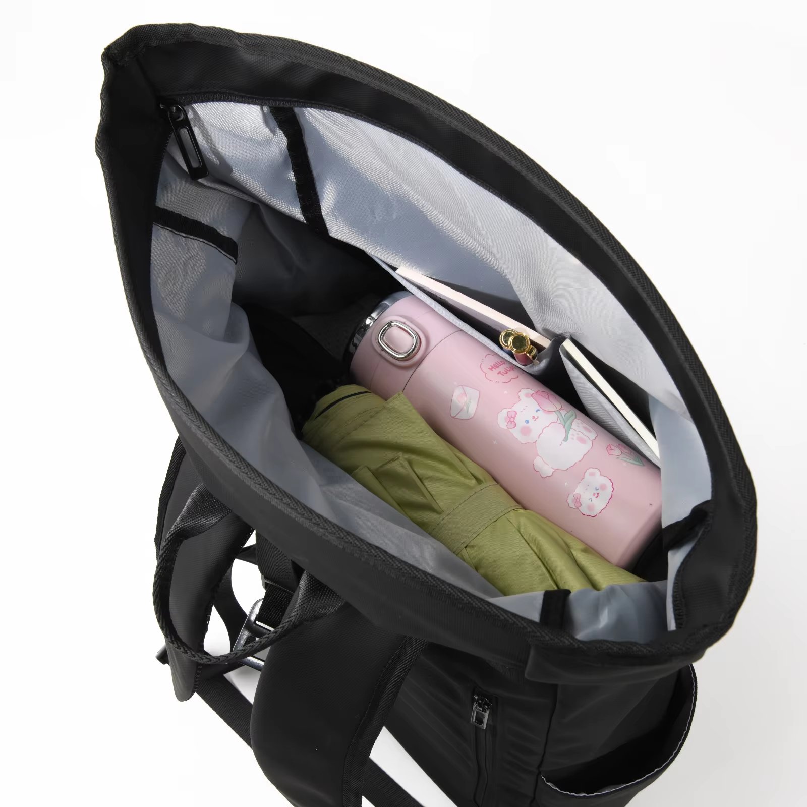 Water-Resistant Expandable Outdoor Business Travel PU Leather Roll Top Backpack product detail