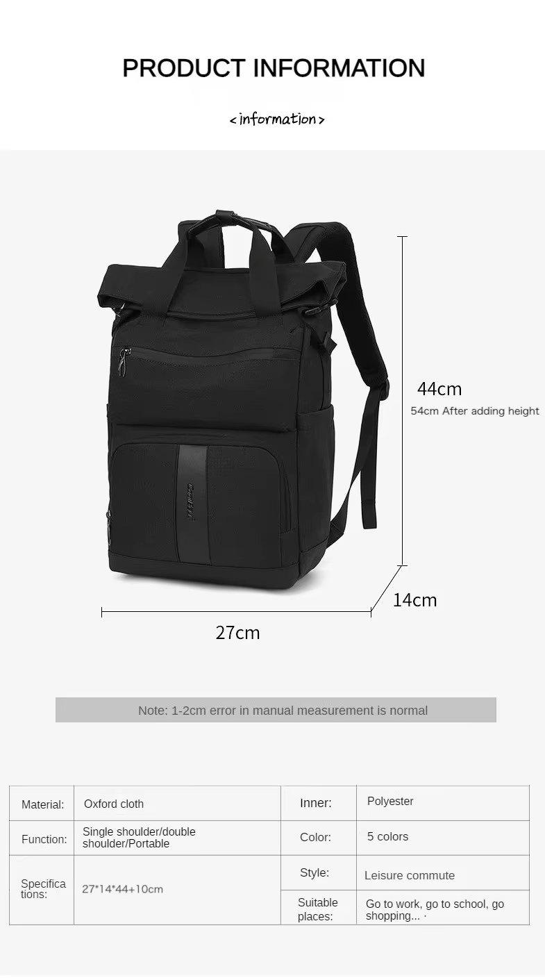 Large Capacity Travel School Casual Oxford Roll Top Backpack product detail