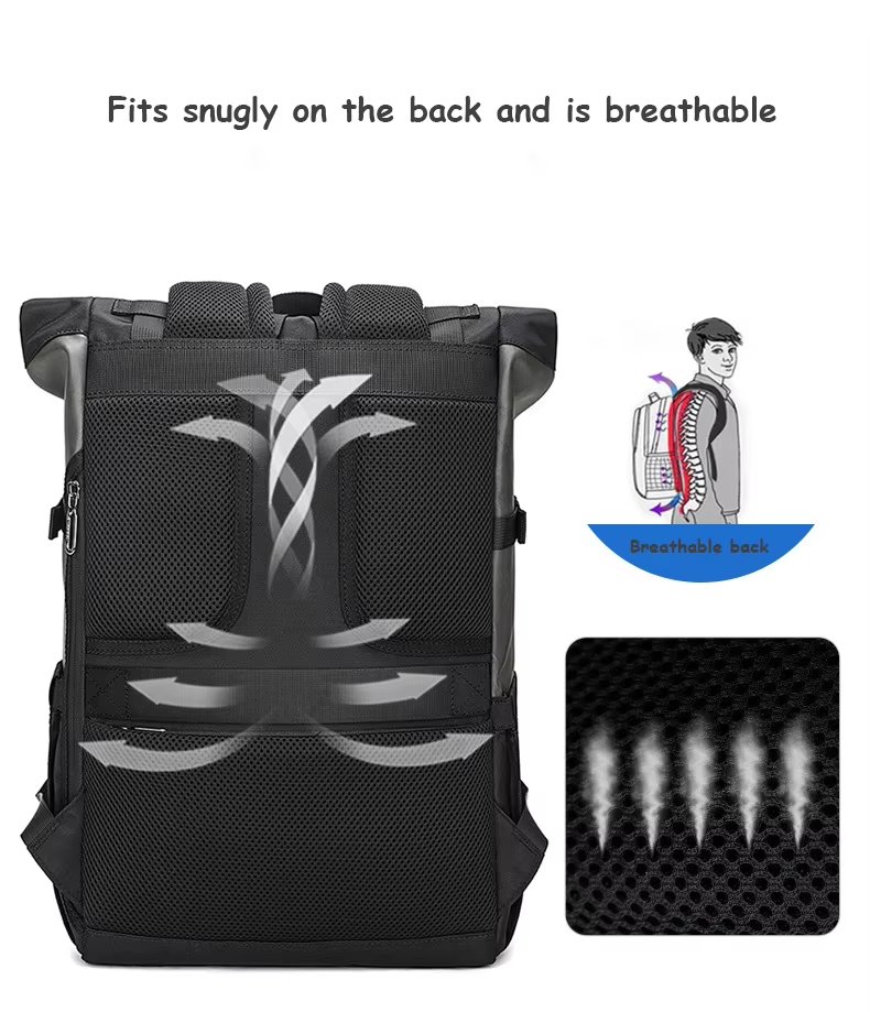Water-Resistant Large Capacity Expandable Modern Travel PU Leather Roll Top Backpack product detail