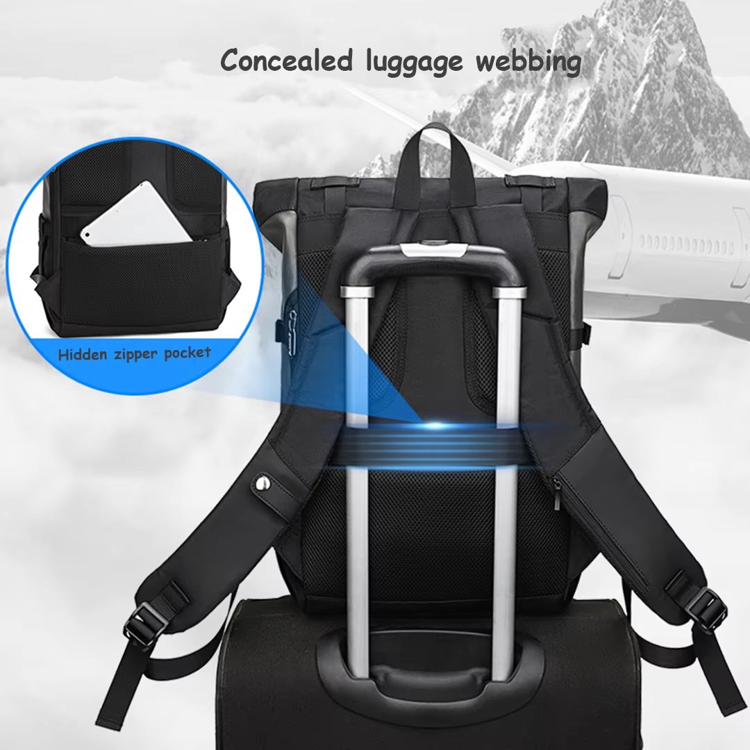 Water-Resistant Large Capacity Expandable Modern Travel PU Leather Roll Top Backpack product detail