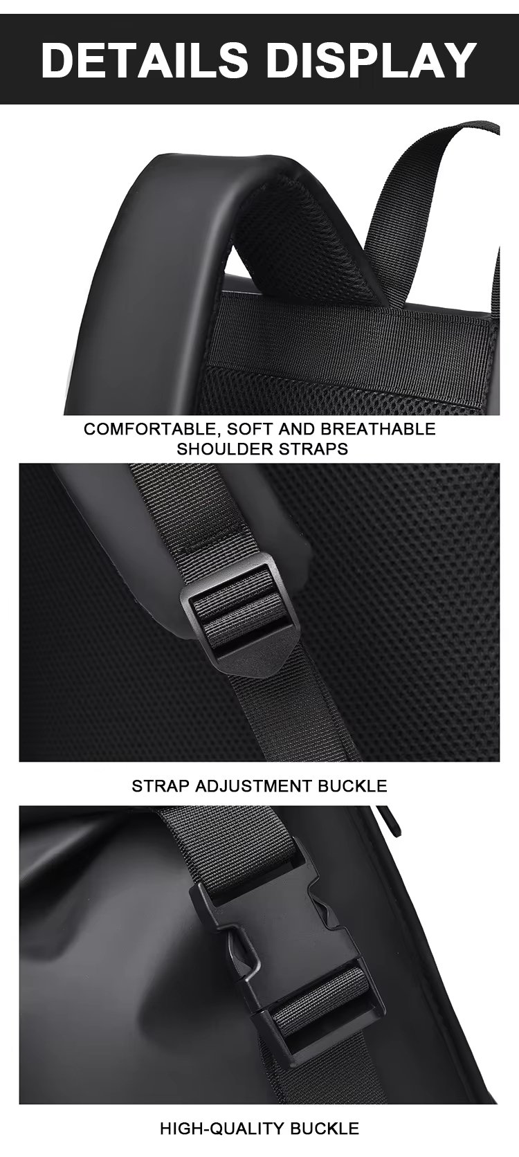 Water-Resistant Large Capacity Travel School Casual PU Leather Roll Top Backpack product detail