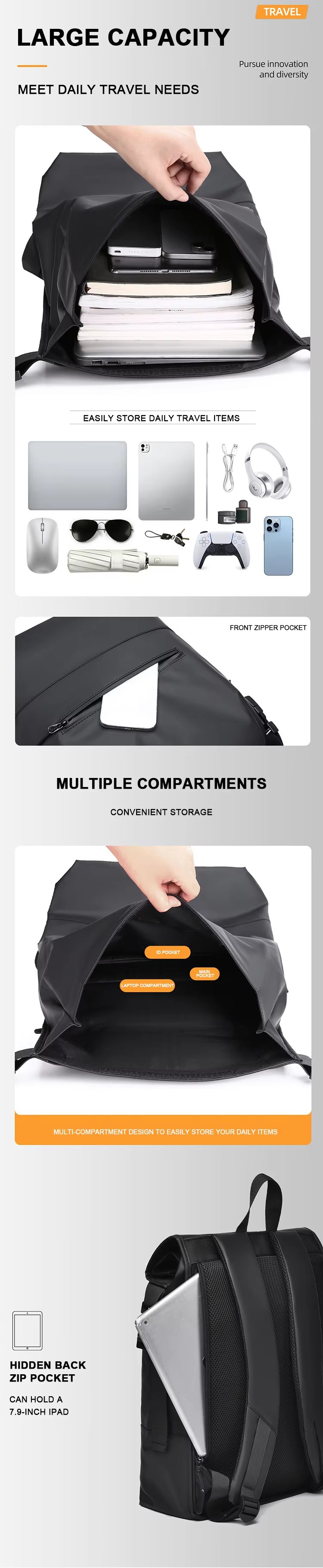 Water-Resistant Large Capacity Modern Business School PU Leather Rolling Backpack product detail