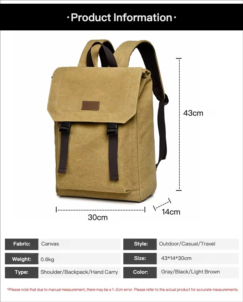 Water-Resistant Vintage Outdoor Travel School Canvas Laptop Backpack product detail