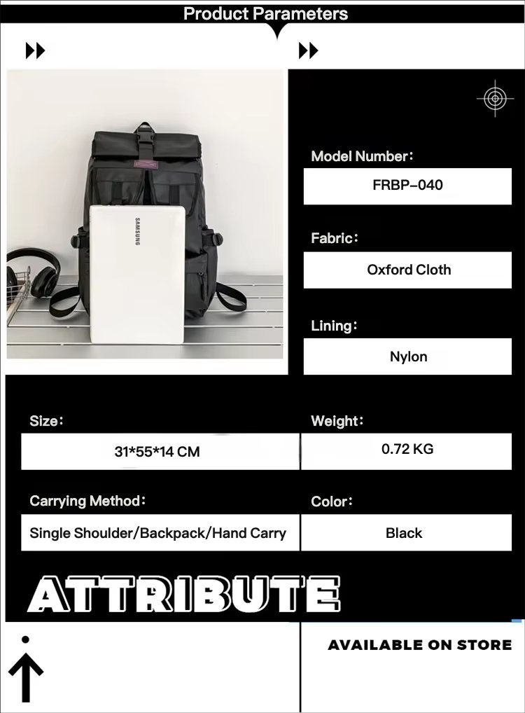 Anti-Theft Large Capacity Expandable Modern Multi-Pocket Oxford Roll Top Backpack product detail