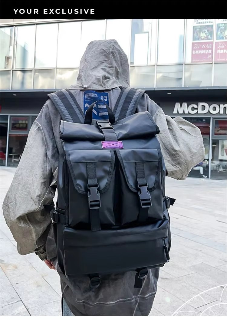 Anti-Theft Large Capacity Expandable Modern Multi-Pocket Oxford Roll Top Backpack product detail