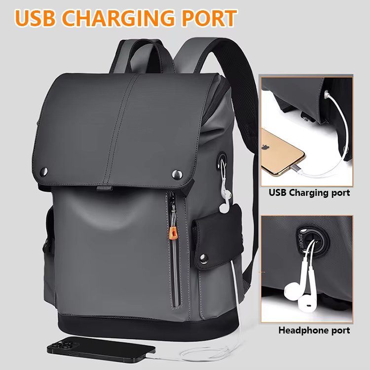 Large Capacity Modern Business Travel School PU Leather Laptop Backpack product detail