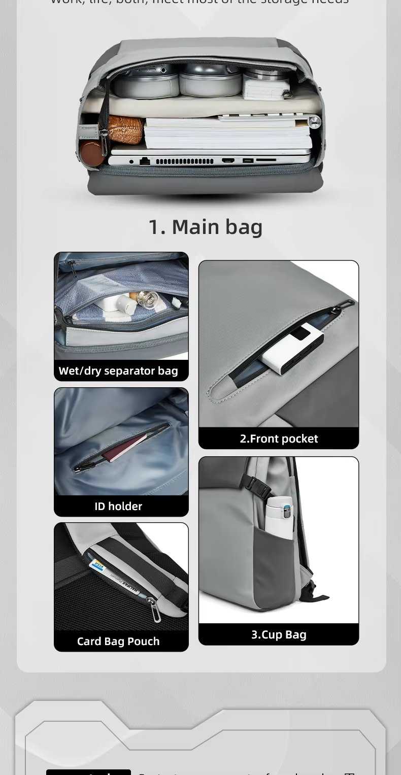 Anti-Theft Water-Resistant Modern Business Travel PU Leather Laptop Backpack product detail