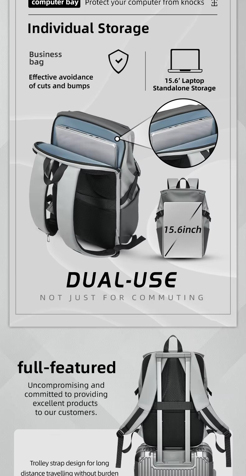 Anti-Theft Water-Resistant Modern Business Travel PU Leather Laptop Backpack product detail