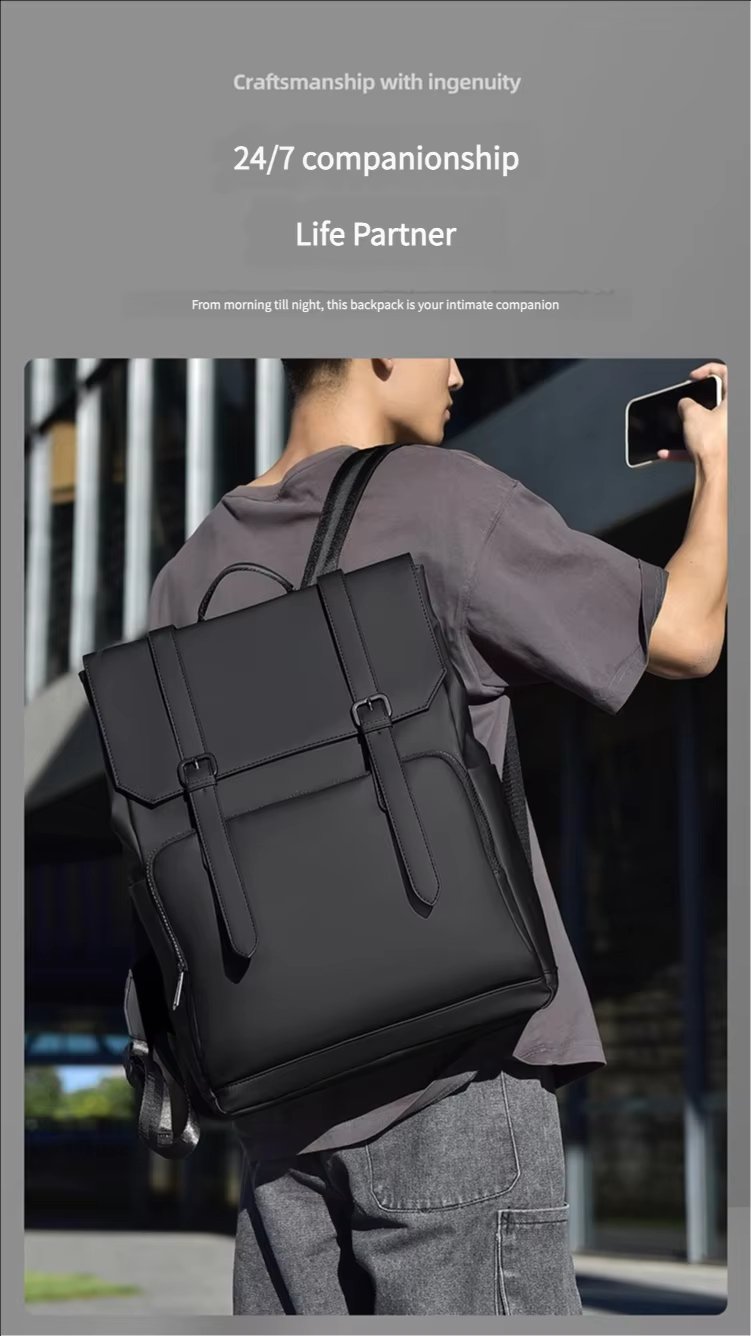 Water-Resistant Large Capacity Business Travel School PU Leather Laptop Backpack product detail