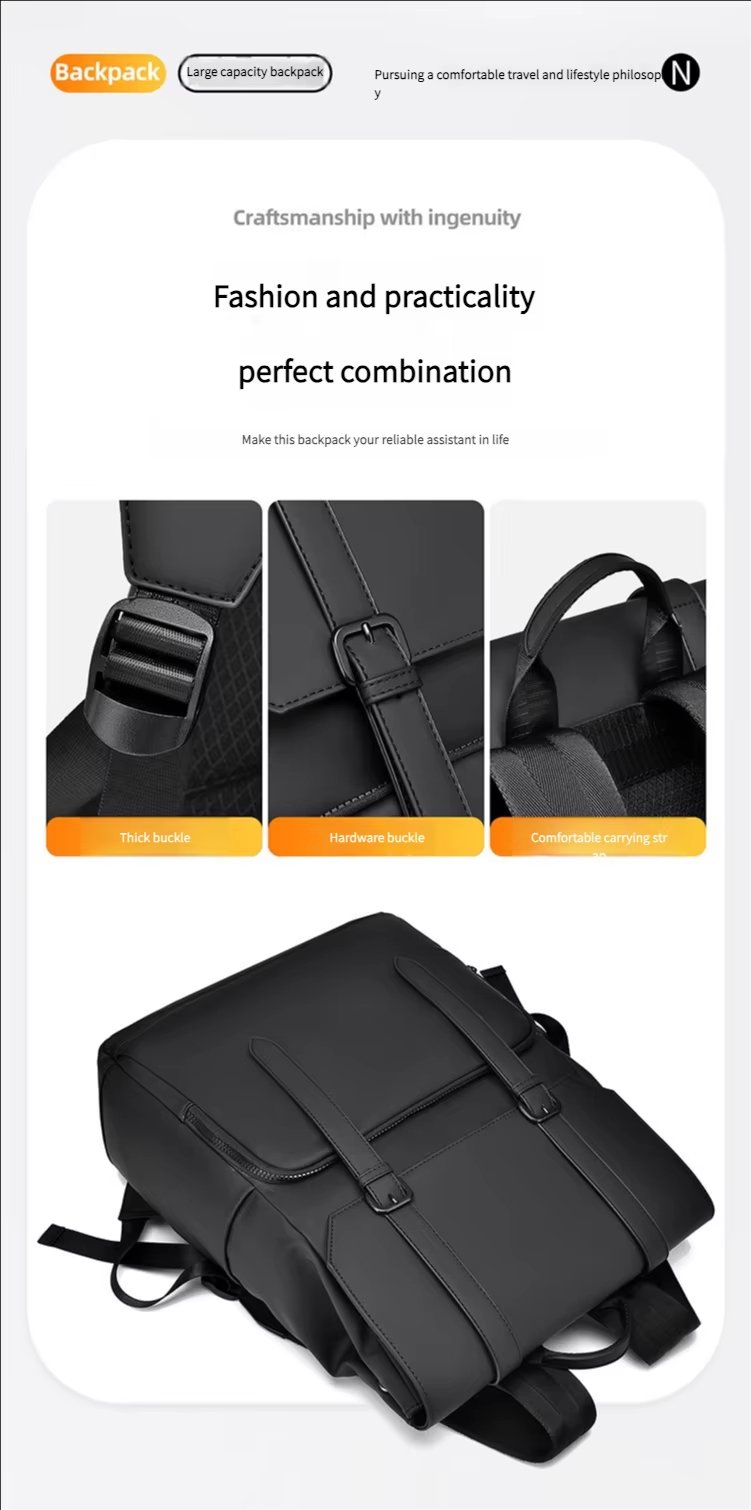 Water-Resistant Large Capacity Business Travel School PU Leather Laptop Backpack product detail