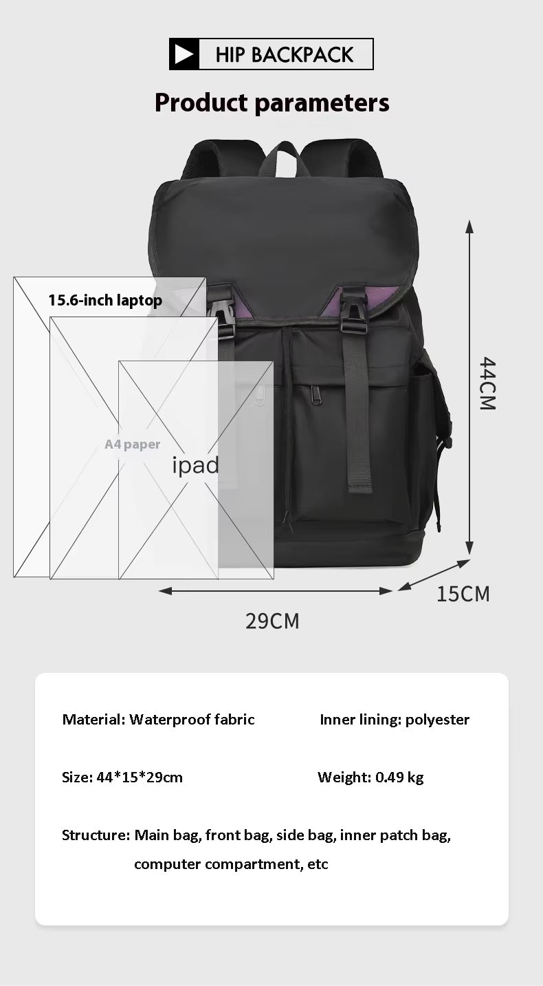 Water-Resistant Lightweight Modern Multi-Pocket Outdoor Nylon Laptop Backpack product detail