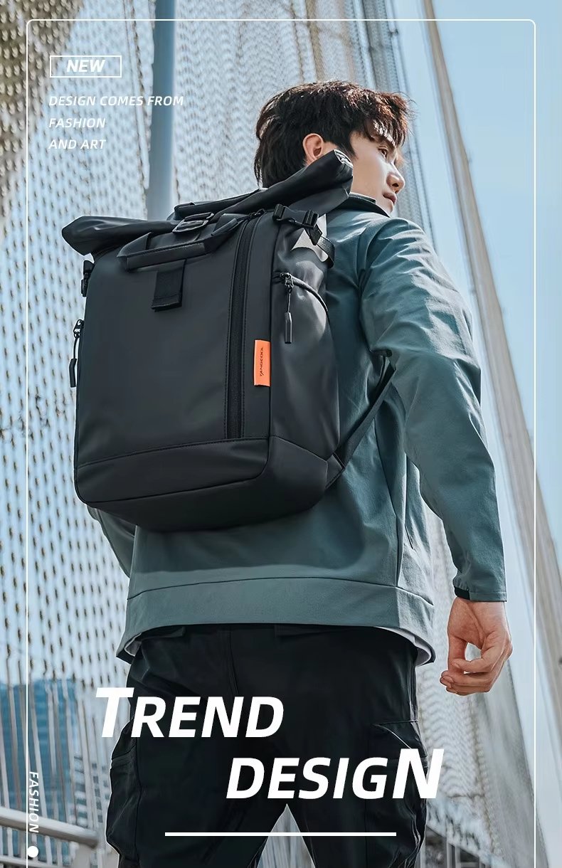 Water-Resistant Expandable Modern School Casual PU Leather Roll Top Backpack product detail