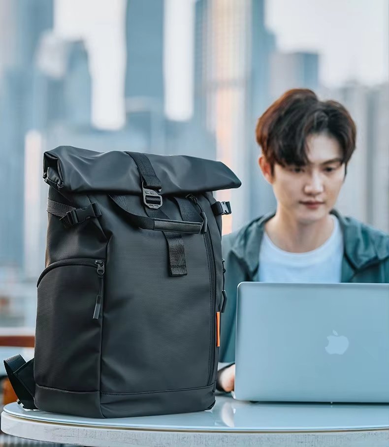 Water-Resistant Expandable Modern School Casual PU Leather Roll Top Backpack product detail