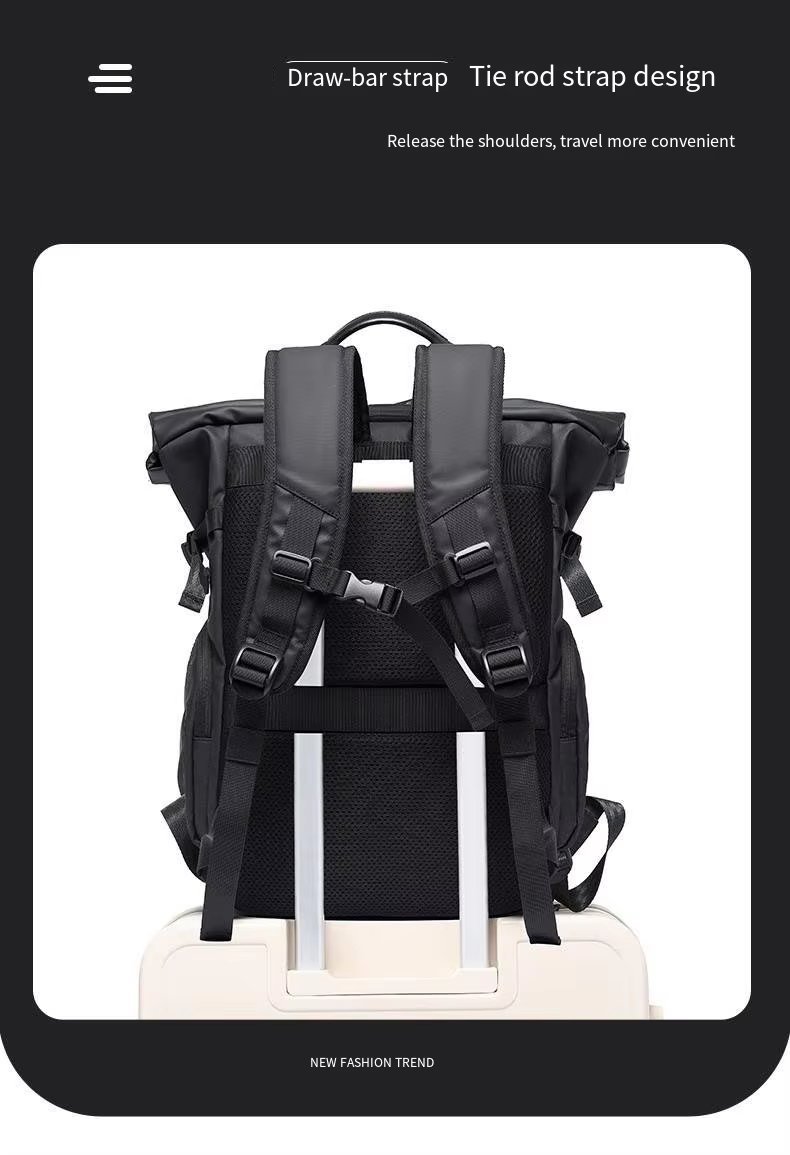 Water-Resistant Expandable Modern School Casual PU Leather Roll Top Backpack product detail
