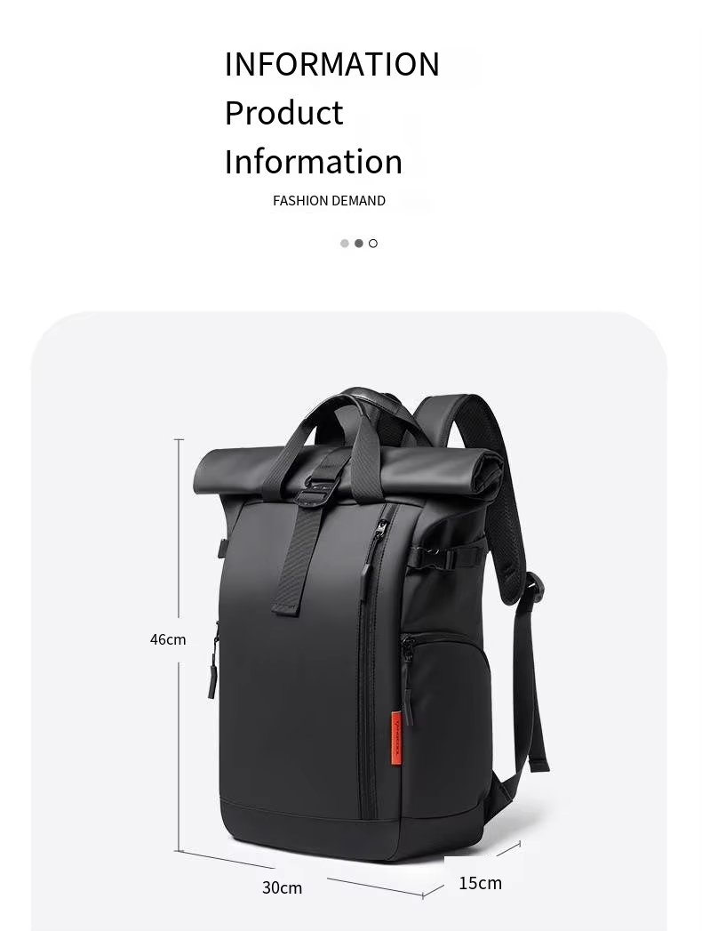 Water-Resistant Expandable Modern School Casual PU Leather Roll Top Backpack product detail
