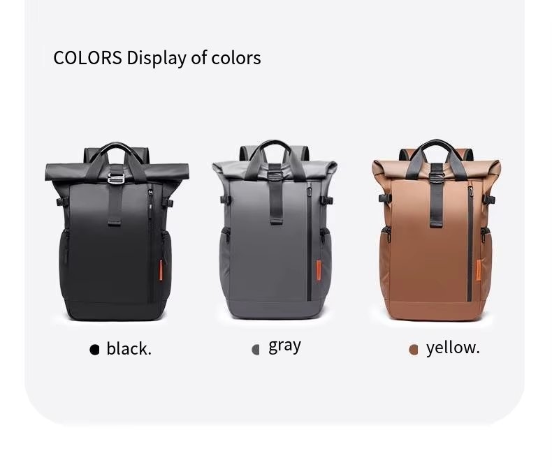 Water-Resistant Expandable Modern School Casual PU Leather Roll Top Backpack product detail