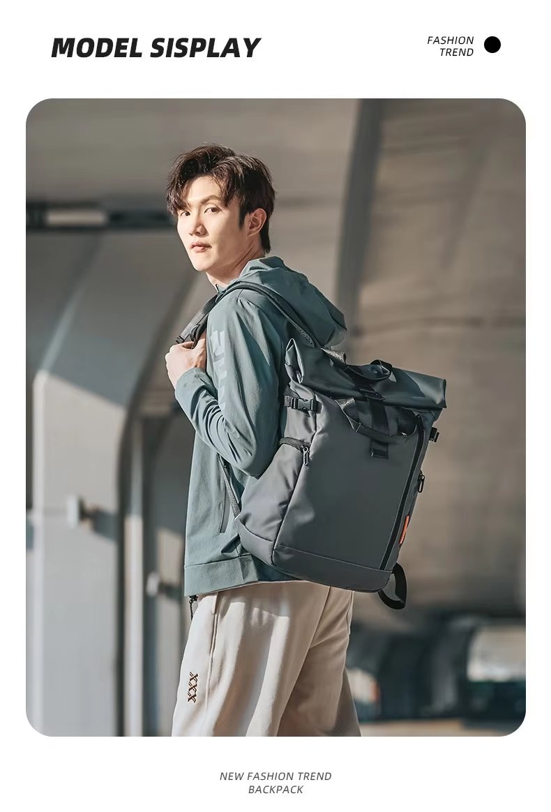 Water-Resistant Expandable Modern School Casual PU Leather Roll Top Backpack product detail