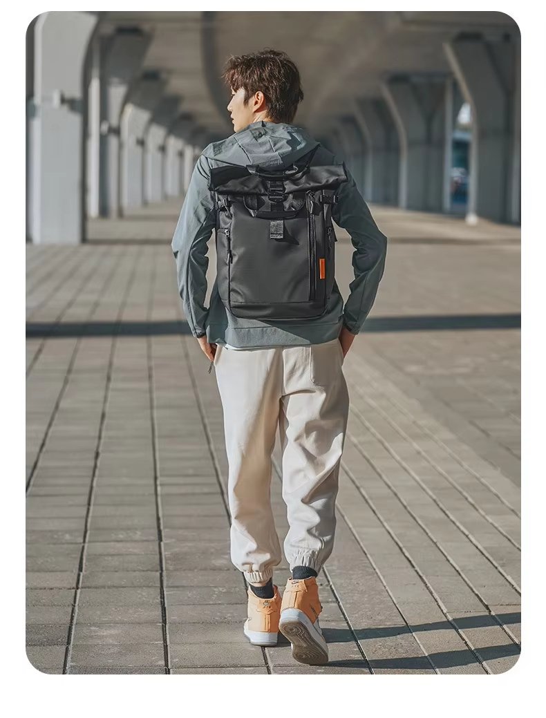Water-Resistant Expandable Modern School Casual PU Leather Roll Top Backpack product detail