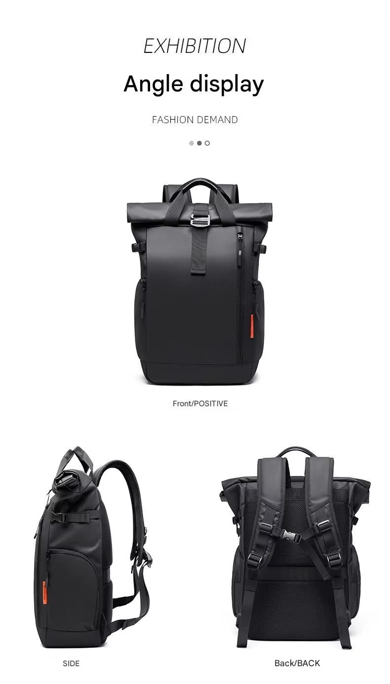 Water-Resistant Expandable Modern School Casual PU Leather Roll Top Backpack product detail