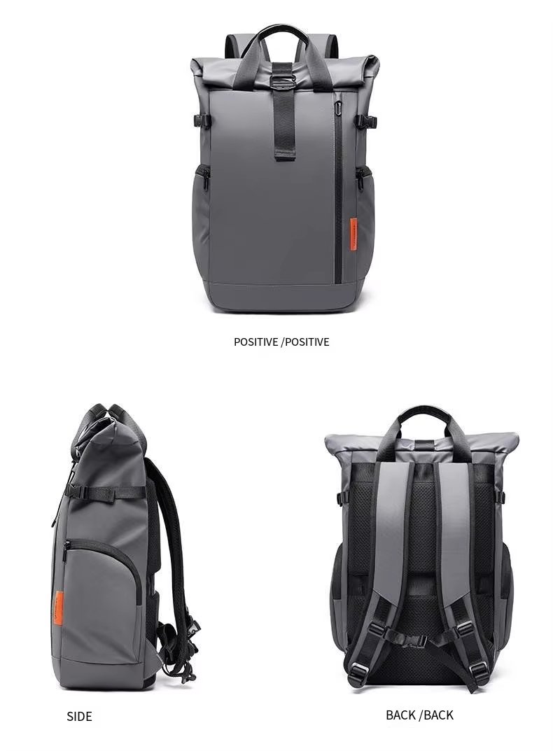 Water-Resistant Expandable Modern School Casual PU Leather Roll Top Backpack product detail