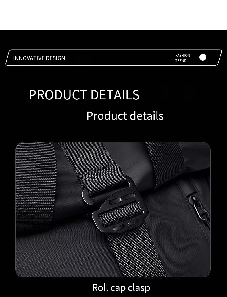 Water-Resistant Expandable Modern School Casual PU Leather Roll Top Backpack product detail