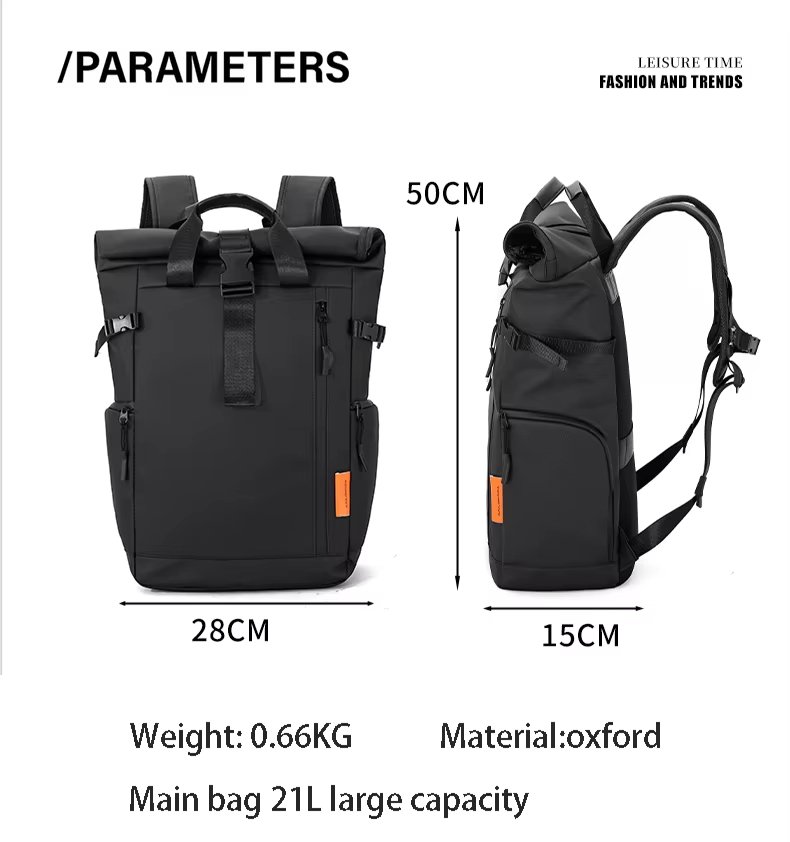 Water-Resistant Large Capacity Modern Travel School Oxford Roll Top Backpack product detail
