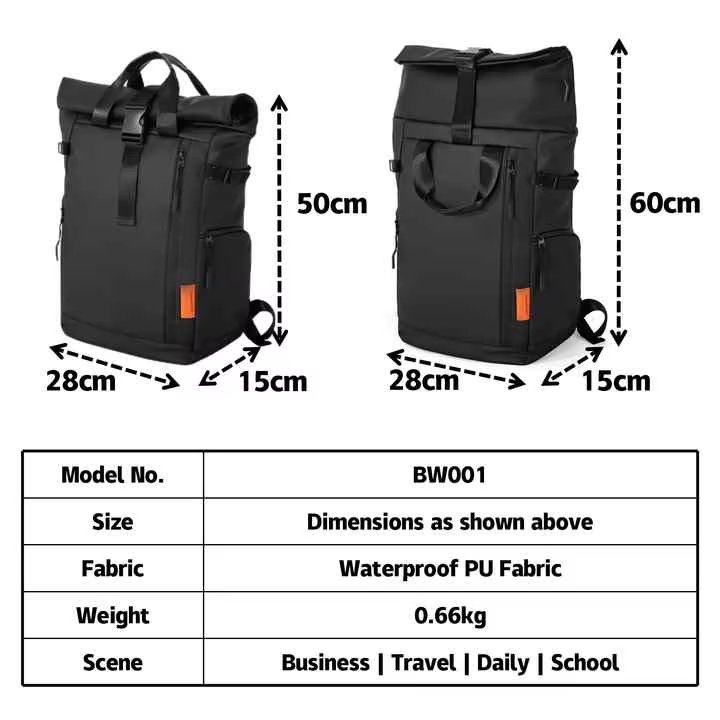 Water-Resistant Large Capacity Modern Travel School Oxford Roll Top Backpack product detail
