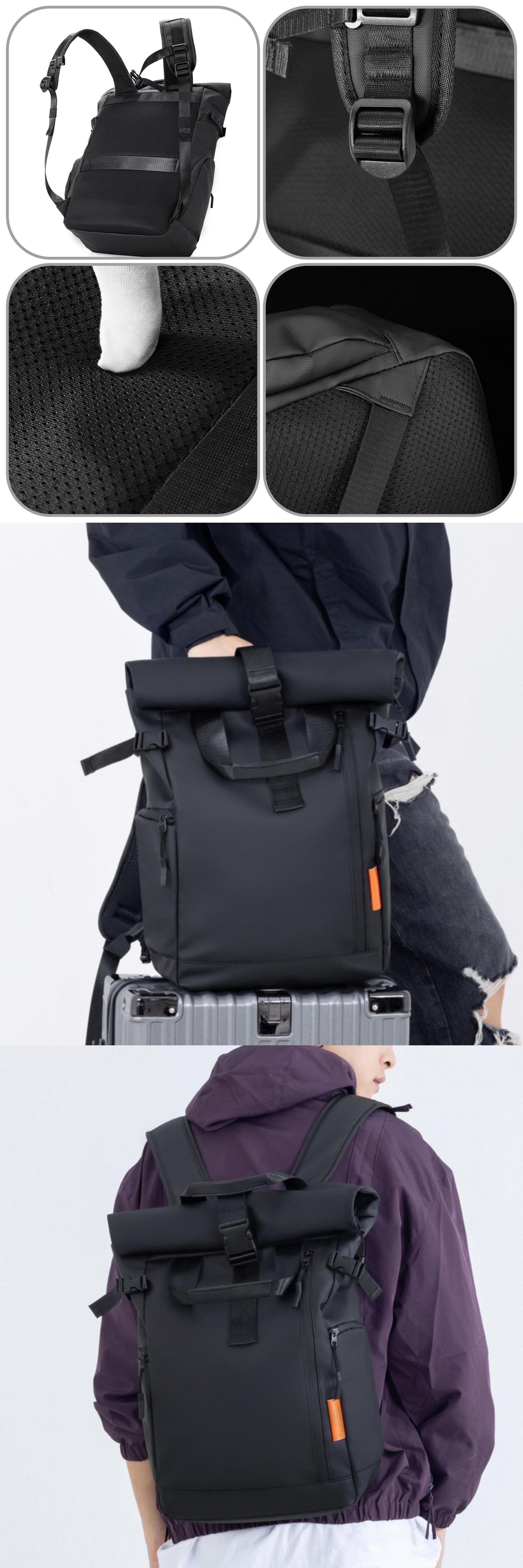 Water-Resistant Large Capacity Modern Travel School Oxford Roll Top Backpack product detail