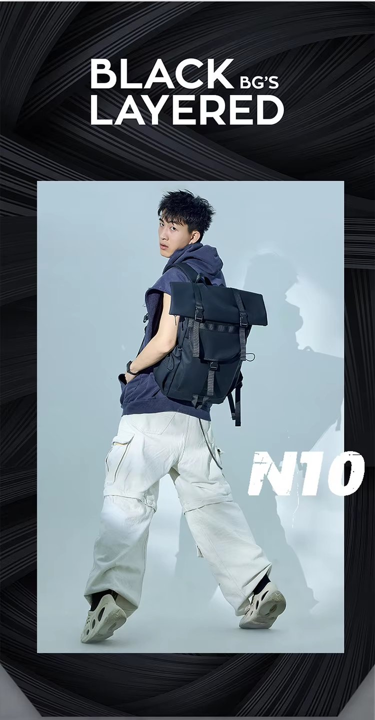 Water-Resistant Expandable Outdoor Business Travel Nylon Roll Top Backpack product detail