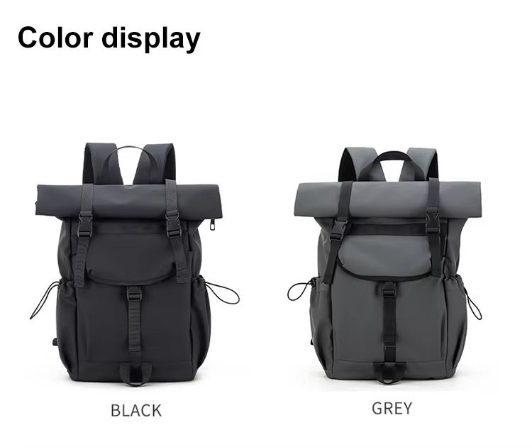 Water-Resistant Expandable Outdoor Business Travel Nylon Roll Top Backpack product detail
