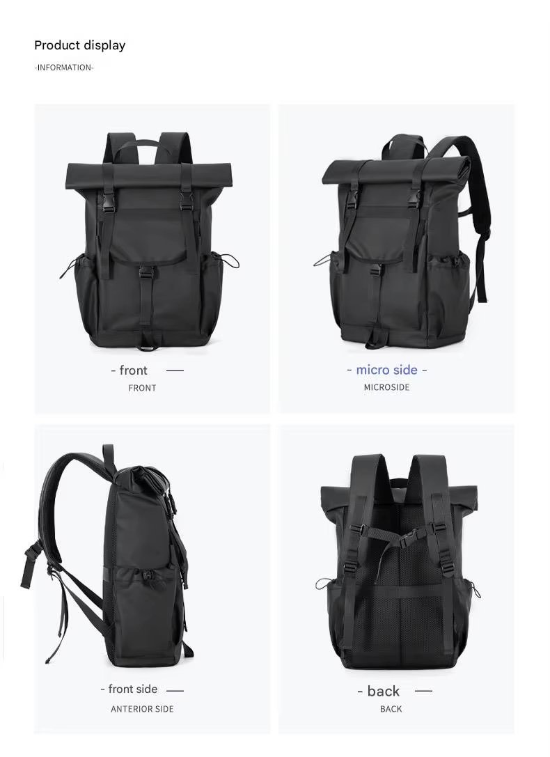 Water-Resistant Expandable Outdoor Business Travel Nylon Roll Top Backpack product detail