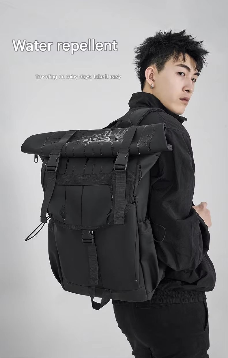 Water-Resistant Expandable Outdoor Business Travel Nylon Roll Top Backpack product detail