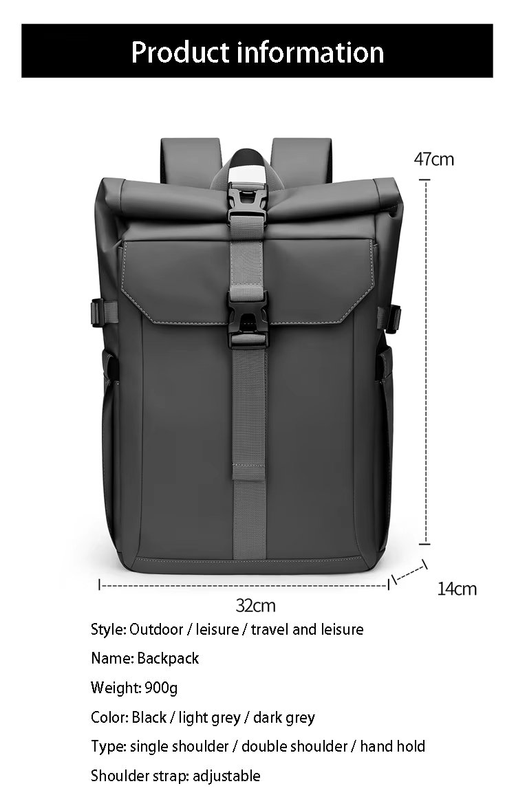 Water-Resistant Large Capacity Outdoor Business Travel Oxford Roll Top Backpack product detail