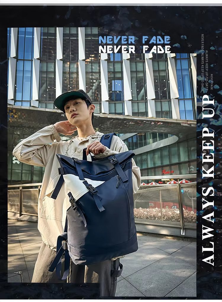 Water-Resistant Large Capacity Lightweight Modern Outdoor Oxford Roll Top Backpack product detail