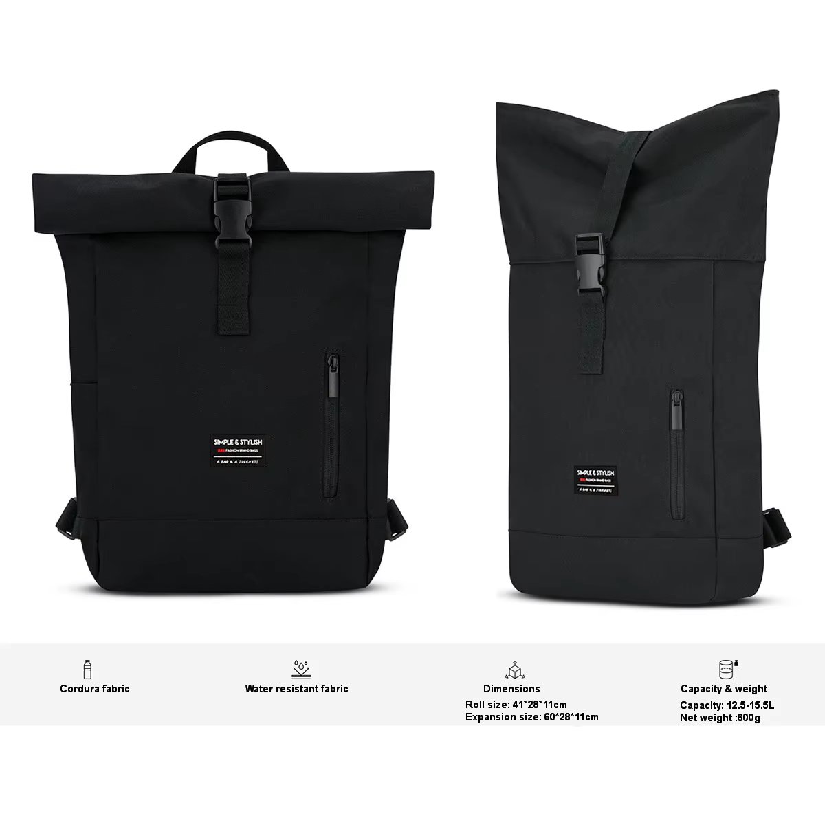 Water-Resistant Large Capacity Expandable Outdoor Travel Oxford Roll Top Backpack product detail