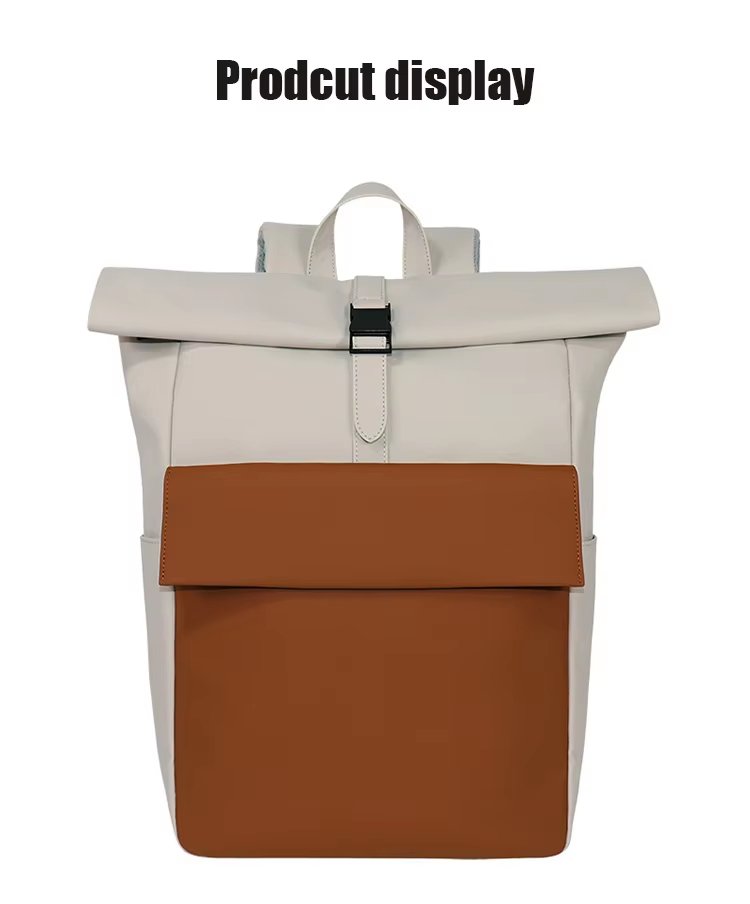 Water-Resistant Business School Casual PU Leather Roll Top Backpack product detail