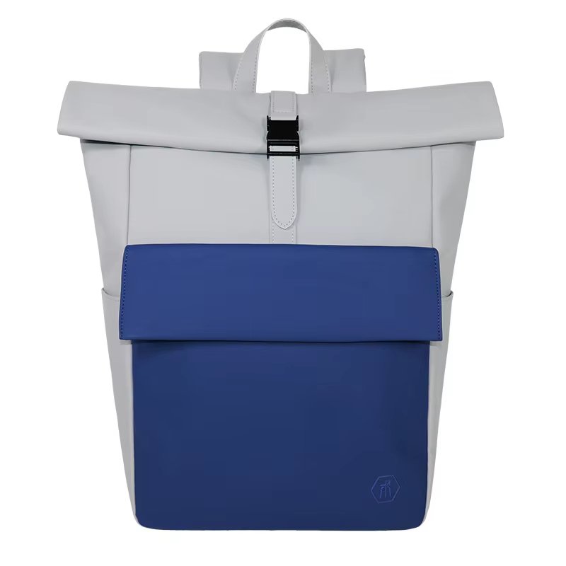 Water-Resistant Business School Casual PU Leather Roll Top Backpack product detail