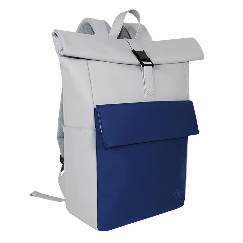 Water-Resistant Business School Casual PU Leather Roll Top Backpack product detail